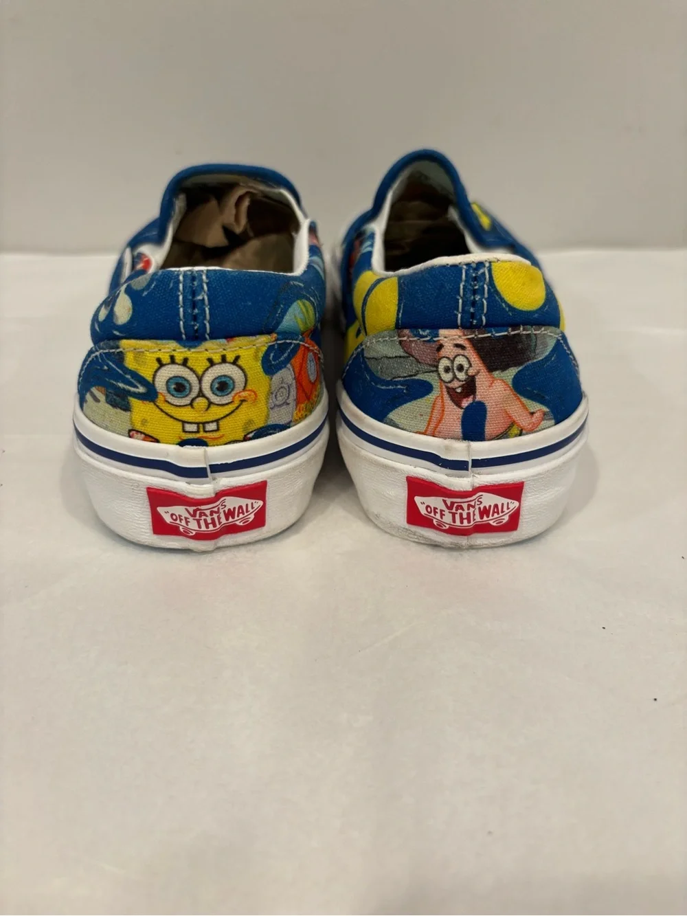 Vans Kids Slip-On Sneakers - Blue with Yellow SpongeBob Graphic